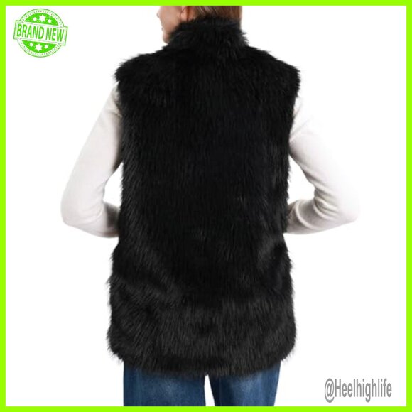 Faux Fur Vest Sleeveless Jacket Zip Up Stand Collar Pockets - Picture 2 of 5